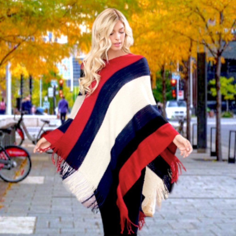 CLASSIC STRIPED PONCHO/ WRAP / SHAWL - Picture 1 of 10